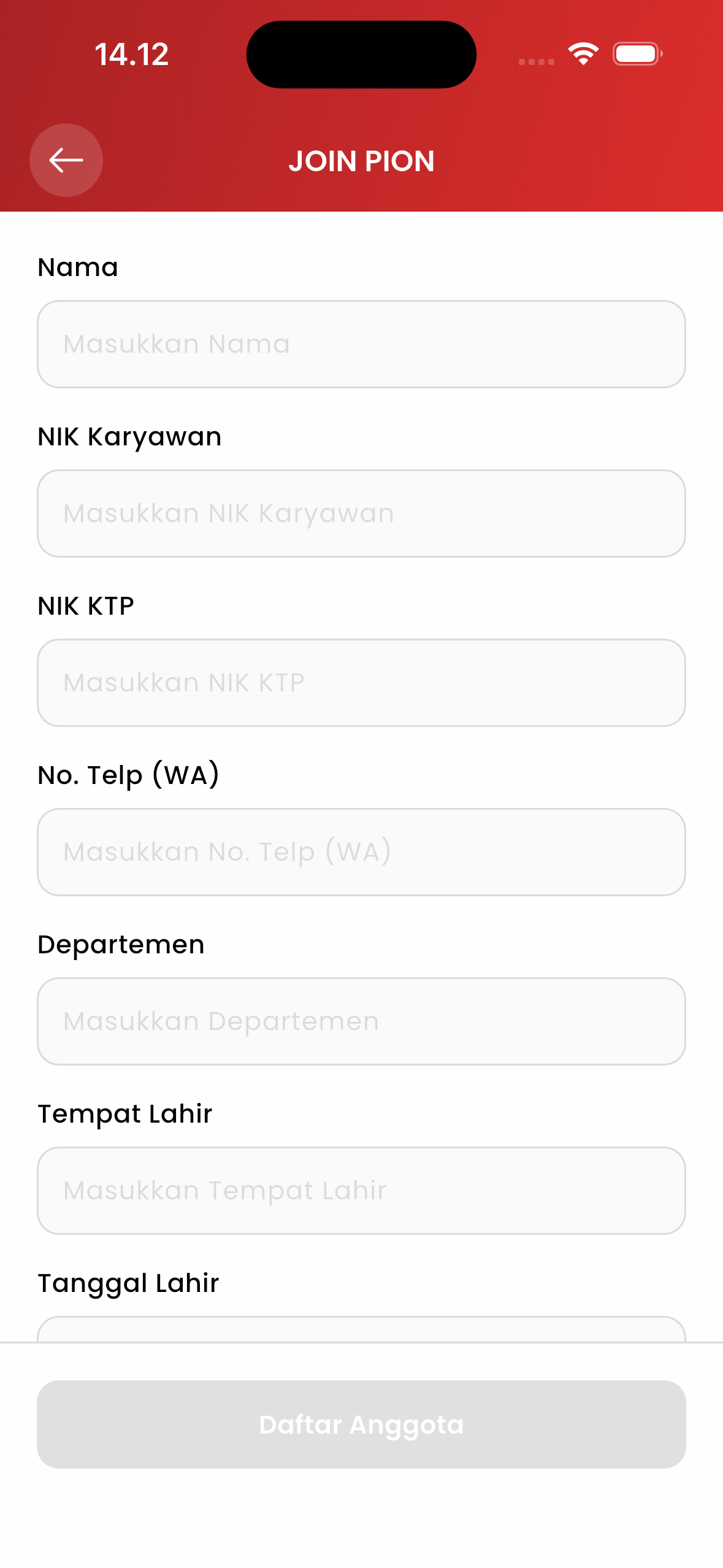 Formulir Pendaftaran Anggota Mobile